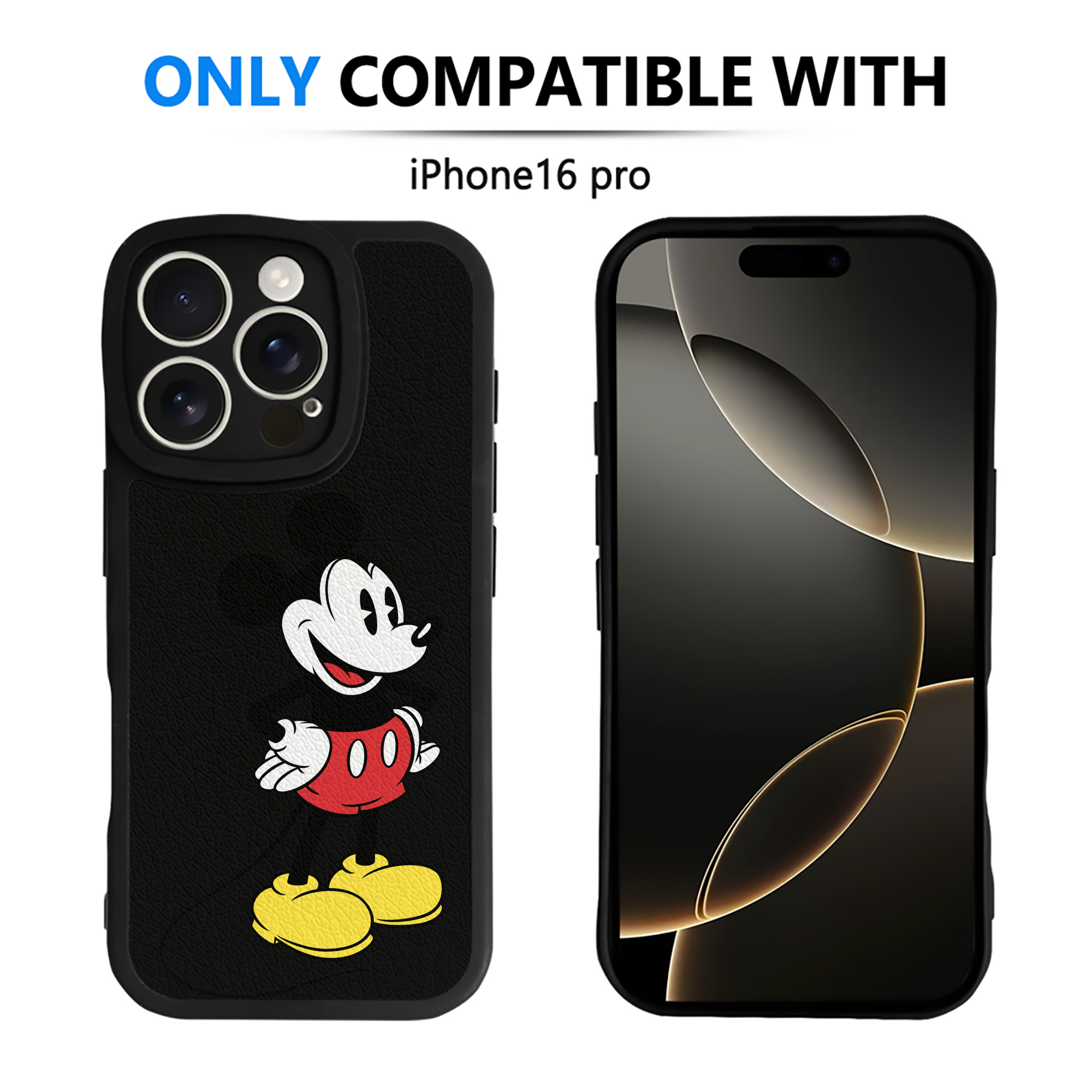 （画像用） ミッキーマウス Mickey Mouse 【iPhone 16シリーズ対応】シリコンスマホケース（レザー調） 材質：シリコン
